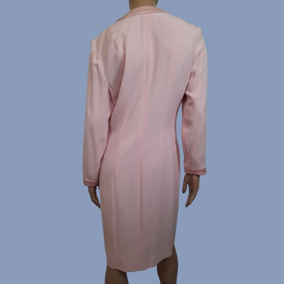 Vintage 80s Albert Nipon Button Front Sheath M Pink Elegant Mid Length Day Dress - Picture 9 of 12